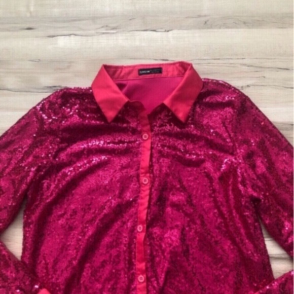 Vibrant Pink Fully Sequin Long Sleeve Blouse - Picture 3 of 8